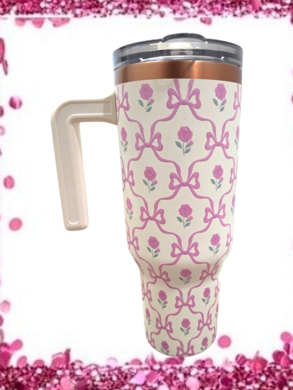 ZHydrapeak Voyager Limited-Edition Rose Bow Coquette Pattern Tumbler with Handle